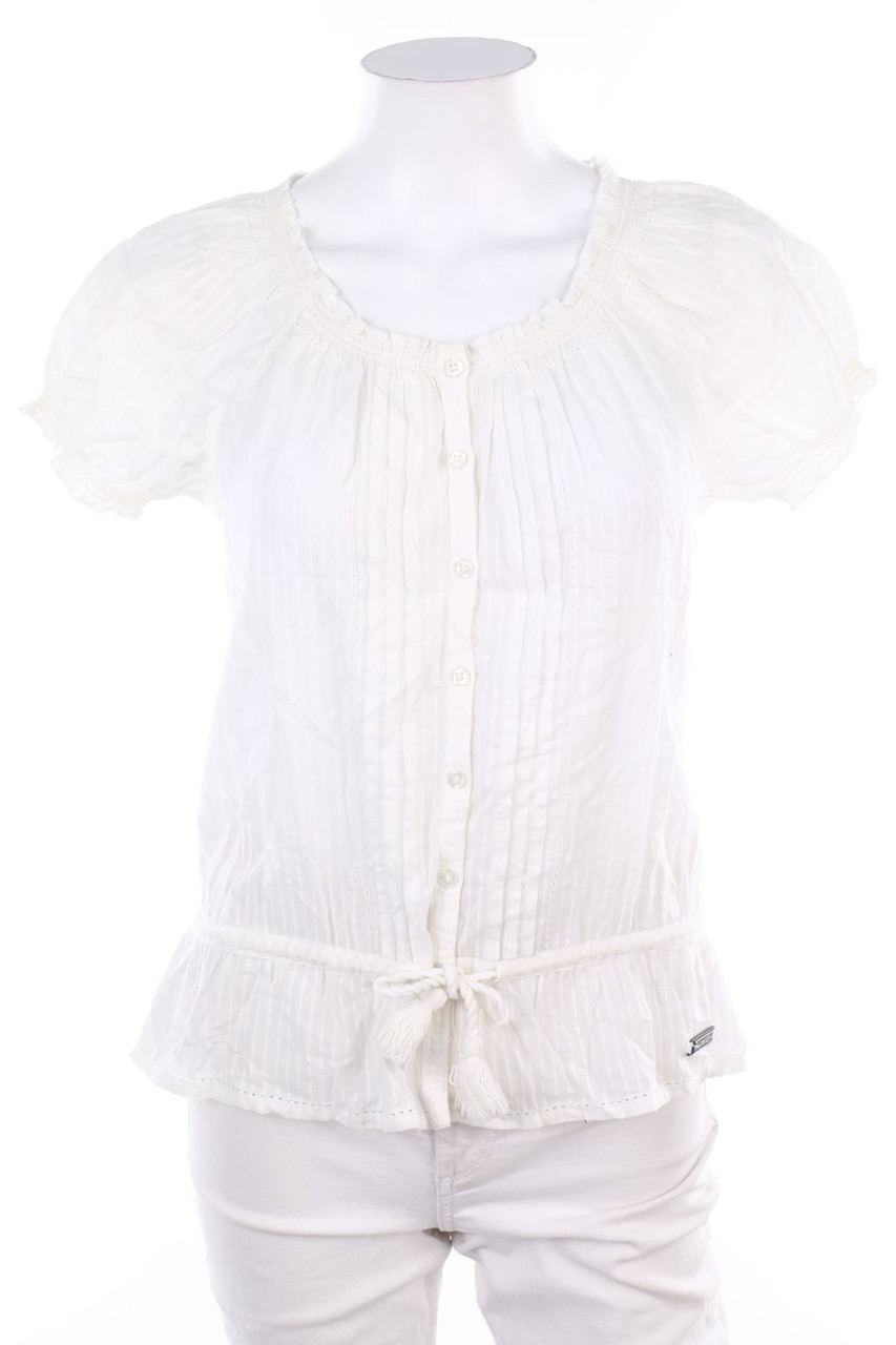 Superdry - Baumwoll-Kurzarm-Bluse mit Biesen - S