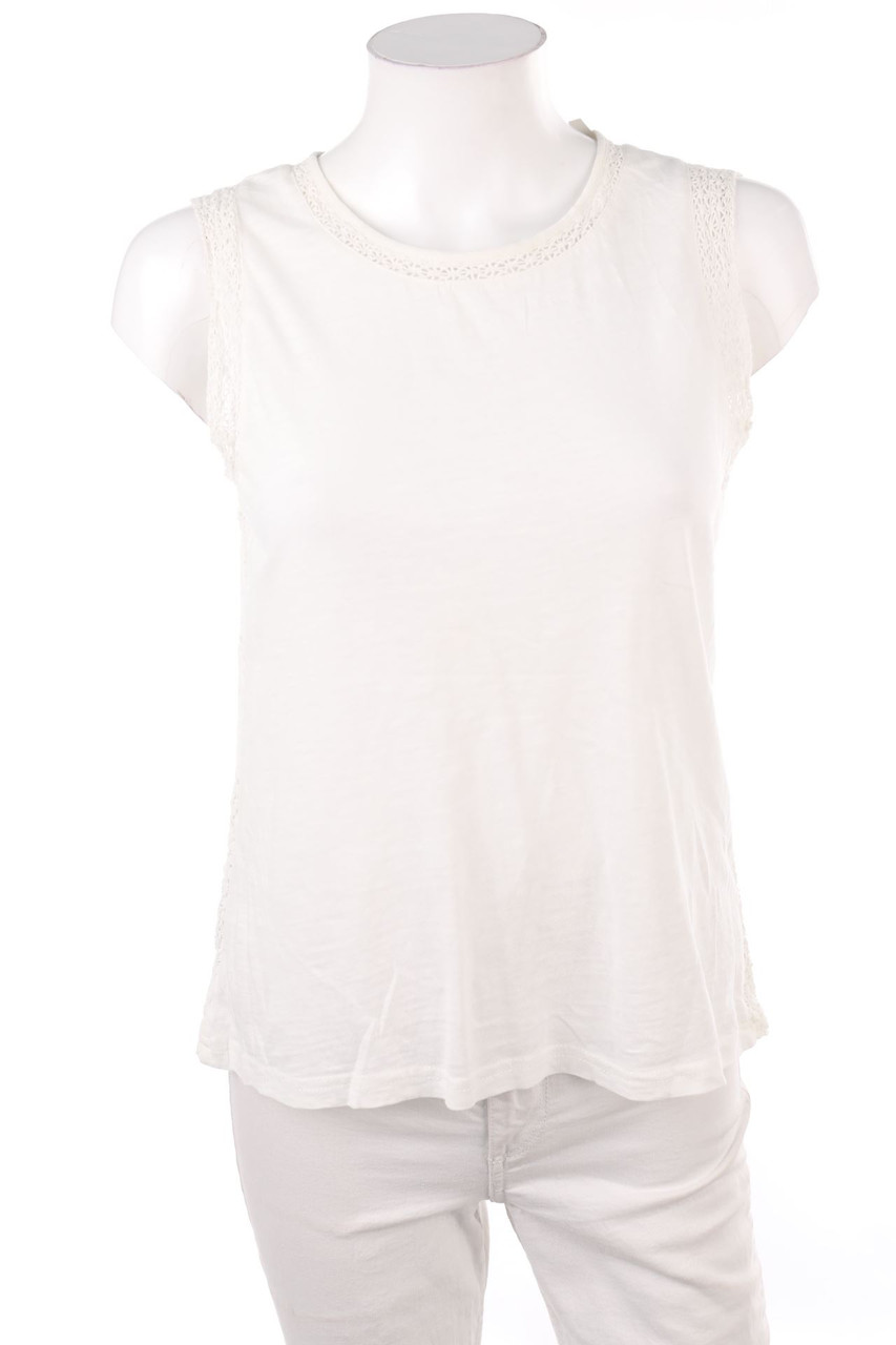 LAURA ASHLEY - Cotton Top with Crochet Knit Details - S