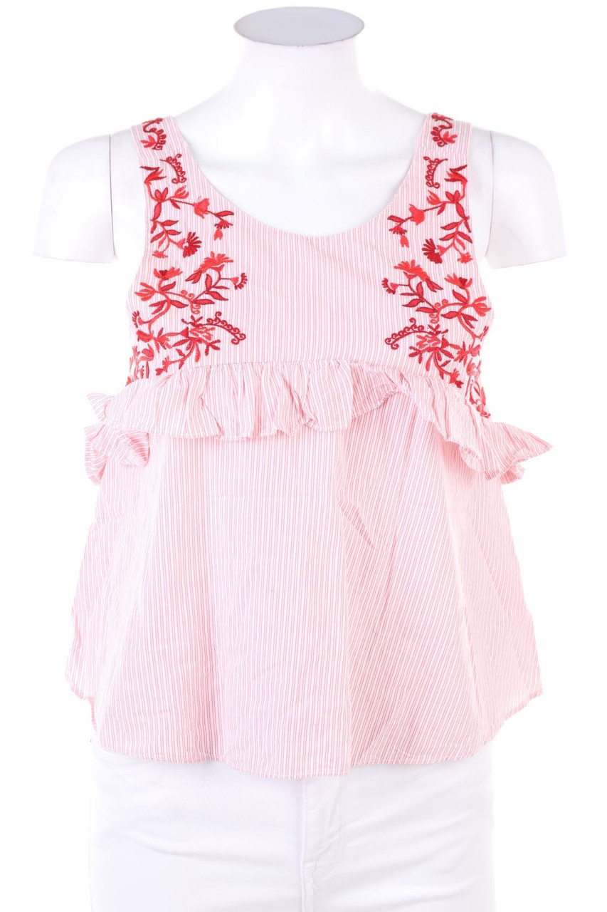 ZARA TRF - Streifen-Blusentop mit floralem Muster - XS