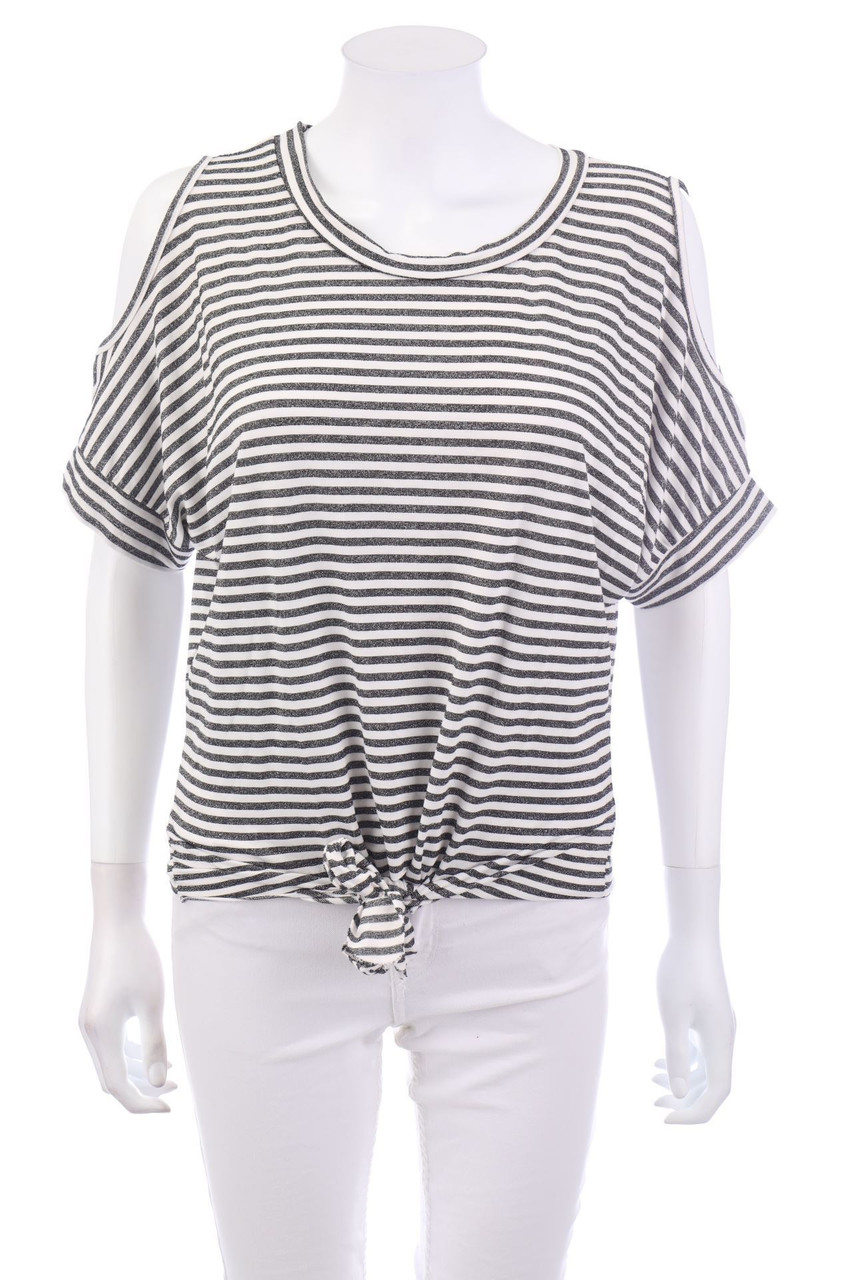 Susy Mix - Stripe Batwing Shirt with Cut-outs - S