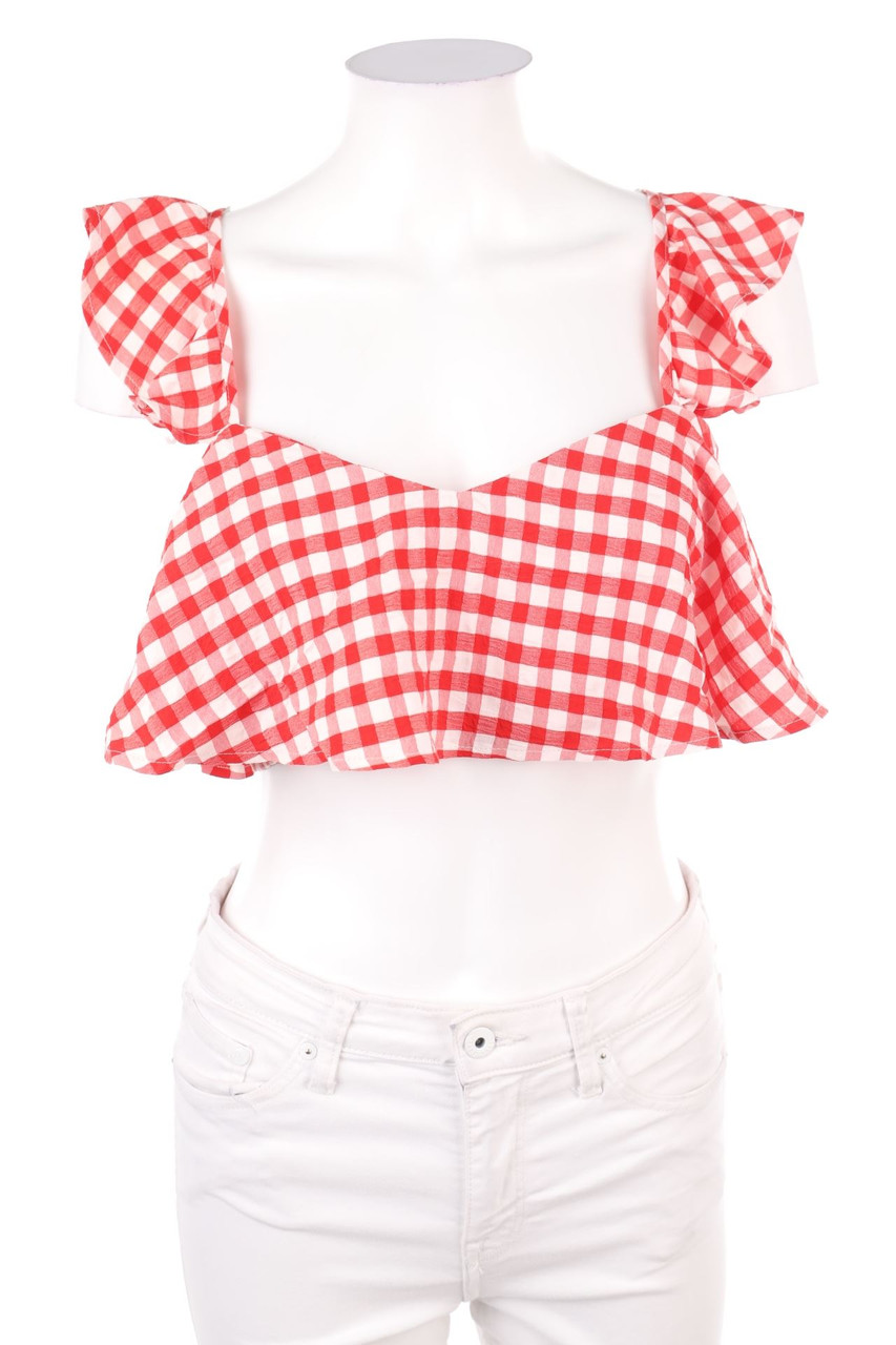 ZARA - Cropped-Bluse mit Karo-Muster - L