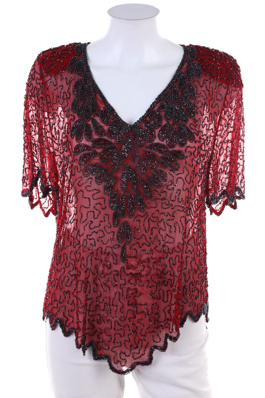 No Label - Shortsleeve Blouse with Pearls - L