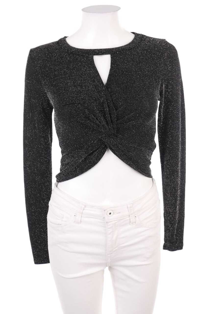 AMISU - Cropped-Longsleeve-Shirt mit Glitzer - XS