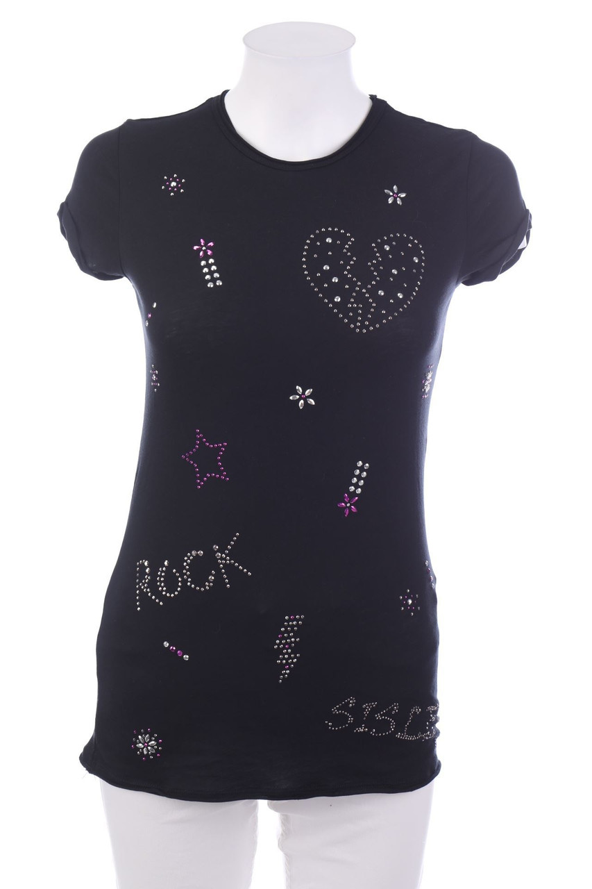 SISLEY - Kurzarm-Shirt mit Strass-Steinen - D 32