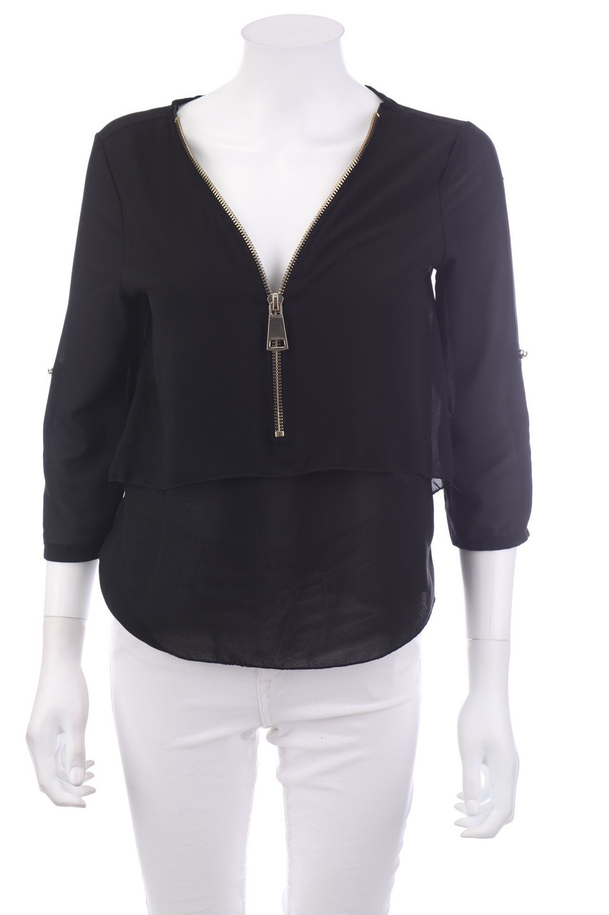 No Label - Blouse with 3/4 Sleeve with Zipper Closure - D 36