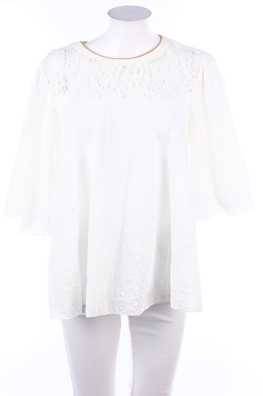 No Label - Blouse with 3/4 Sleeve, Eyelet Lace  - D 40
