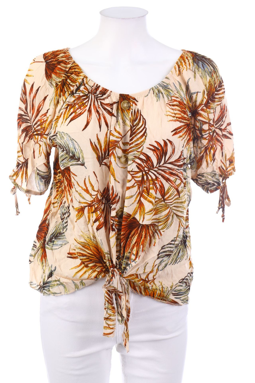 Chicorée - Shortsleeve Blouse with Tropical Print to tie - XL