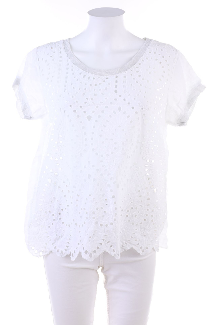 No Label - Shortsleeve Blouse, Eyelet Lace , Layer Look with Bow - D 42