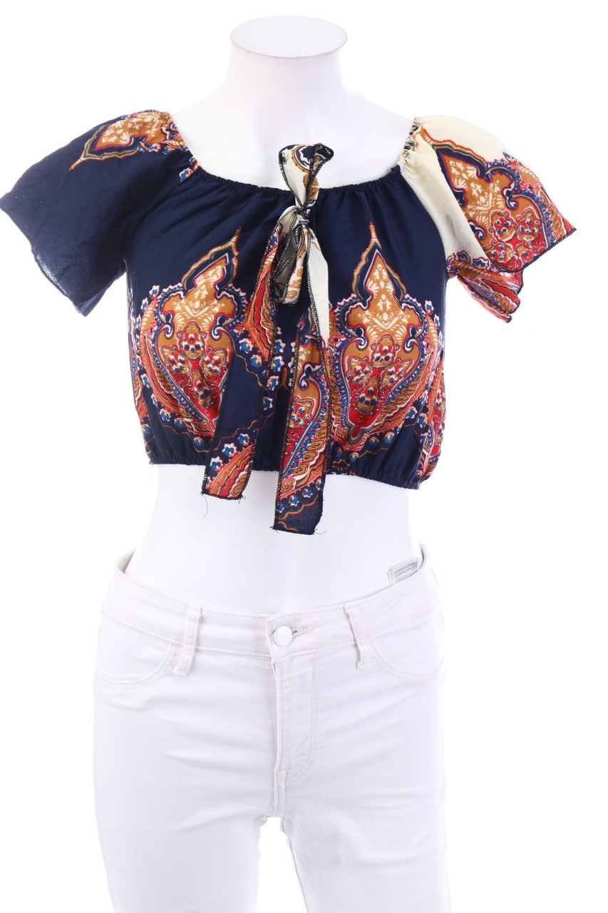 No Label - Cropped-Off-the-shoulder blouse with Print - D 32