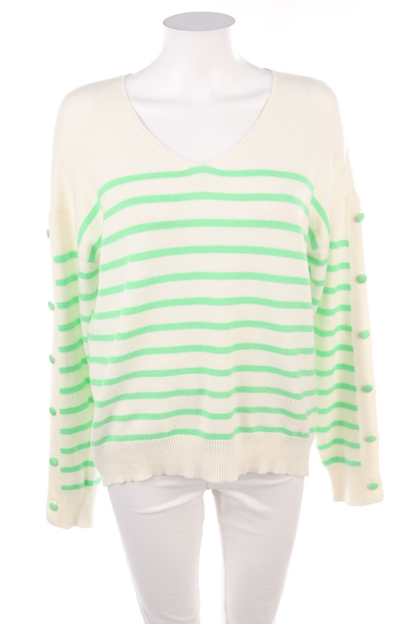 VERSION FEMININ - V-Neck Pullover with Stripes - D 44
