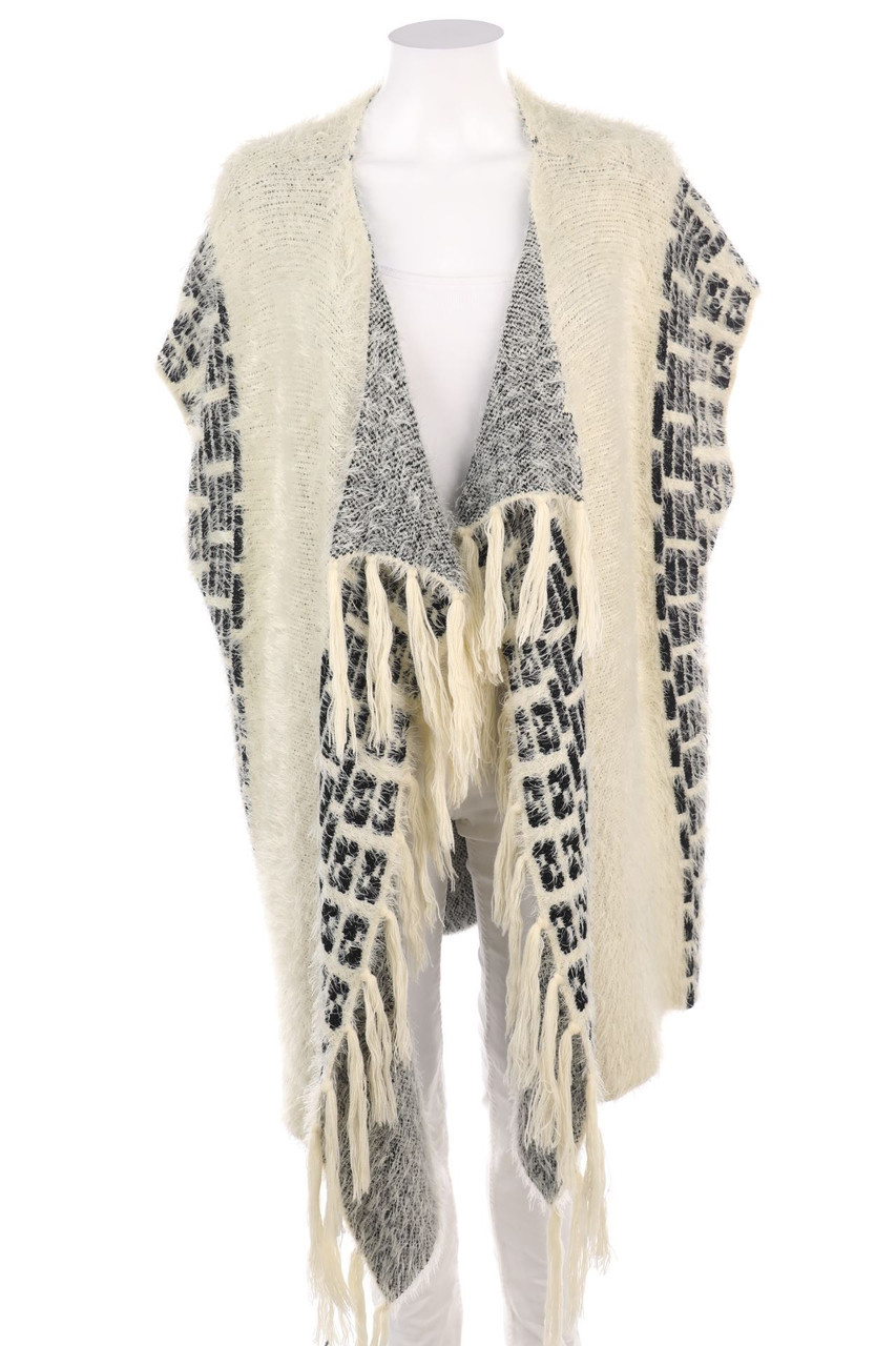 Ohne Label - Muster-Cardigan mit Fransen - ONE SIZE