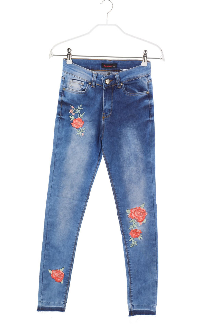 Miss Selens - Used Look Skinny-Jeans mit Stickereien - W26