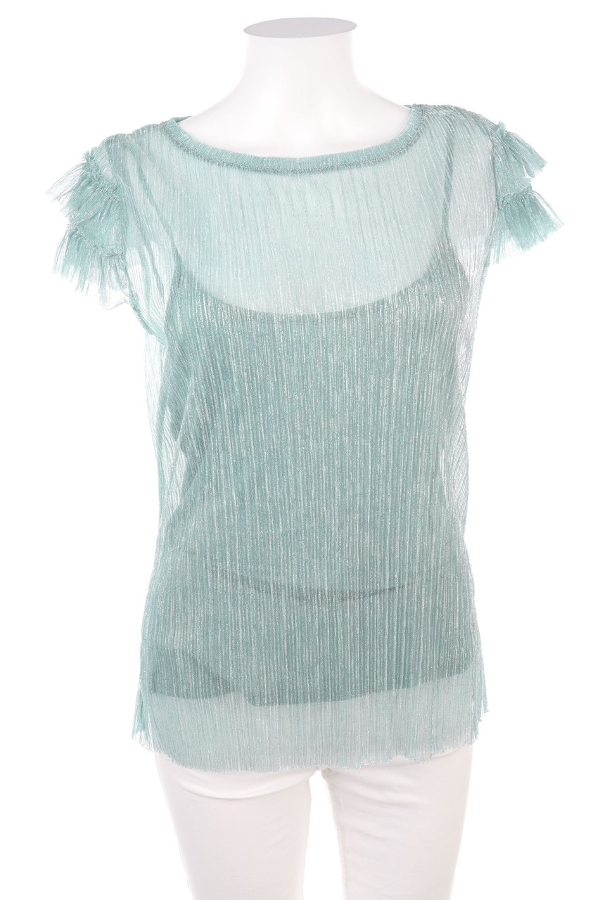 motivi - Glitzer-Kurzarm-Shirt im Layer Look mit Volants - D 36