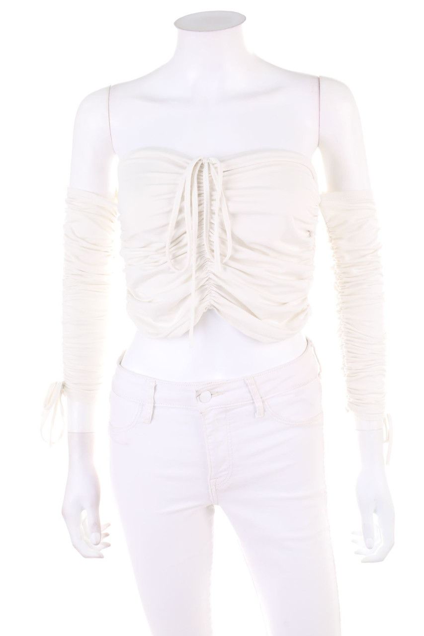 Fashion girls - Cropped-Top with Long Sleeves with Ruffles - M