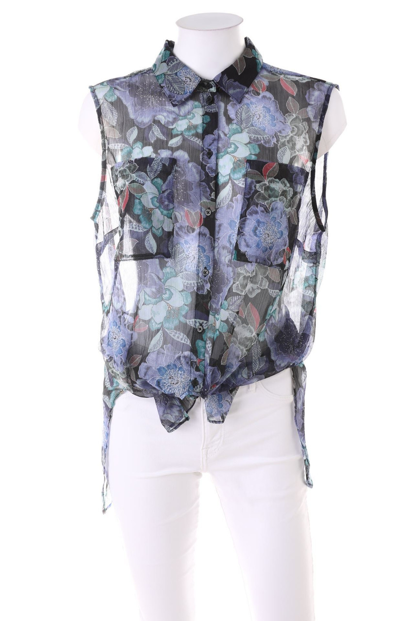 Yessica by C&A - Vokuhila-ärmellose Hemd-Bluse mit Blumen-Print zum Knoten - D 38