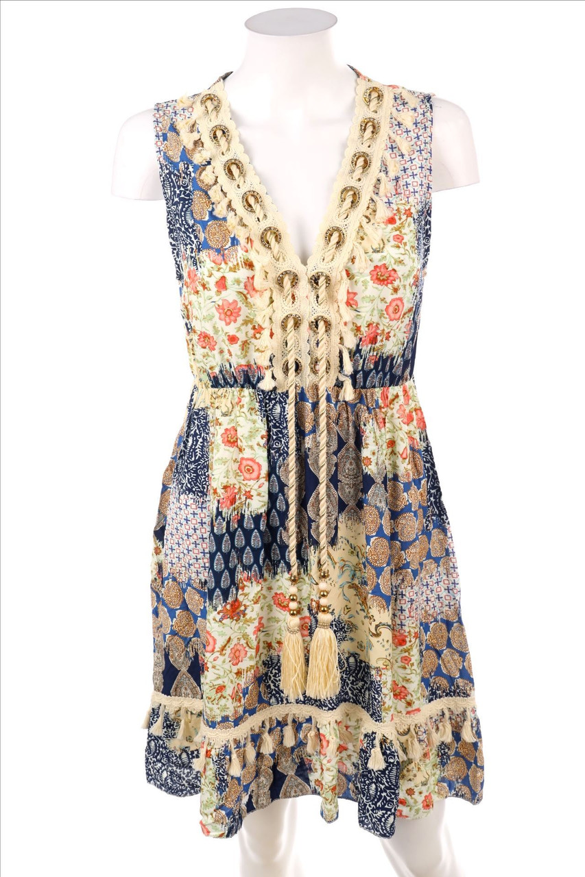 No Label - Print-dress with Tassels - D 38