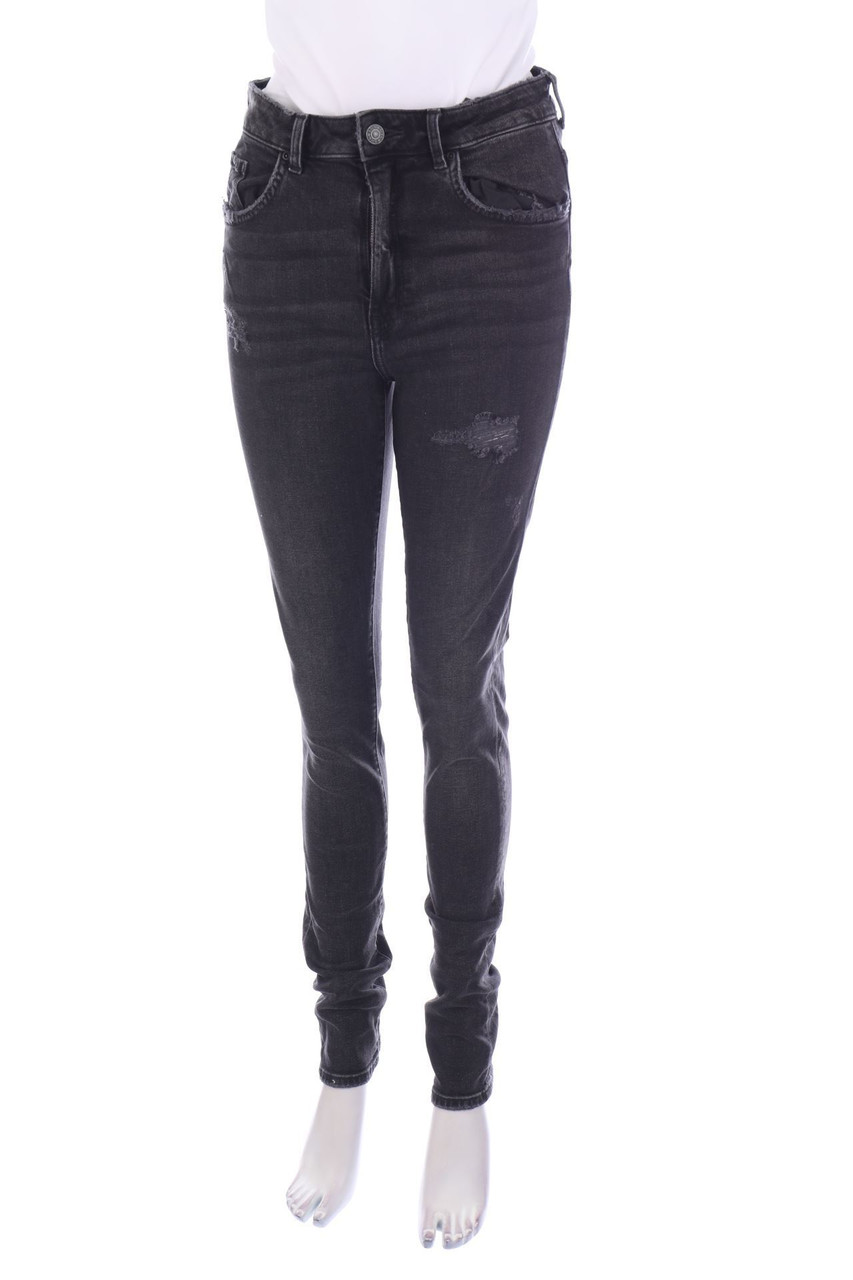 H&M &denim - High Waist-Distressed Skinny-Jeans - W34