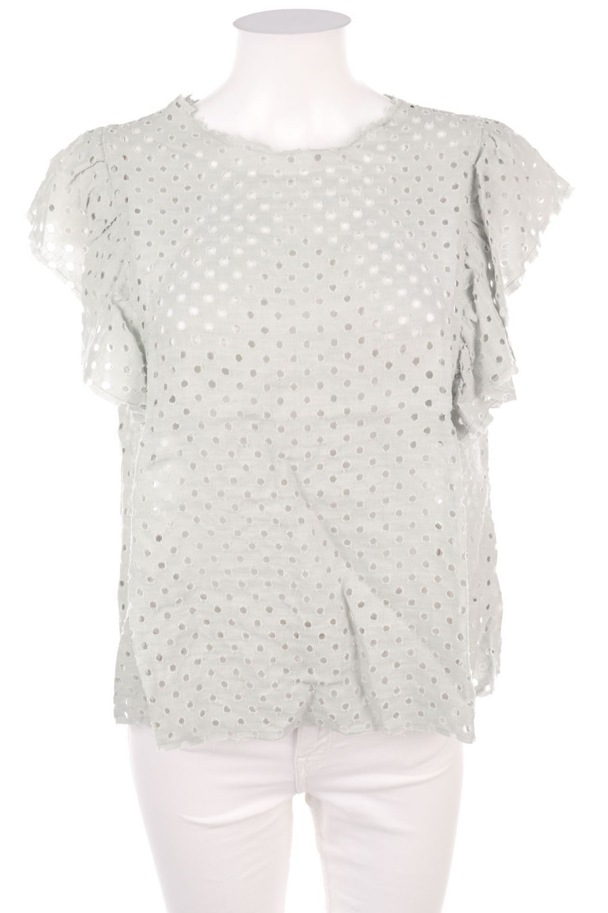 INTROPIA - Distressed Linen Blouse, Eyelet Lace  with Volants - D 42