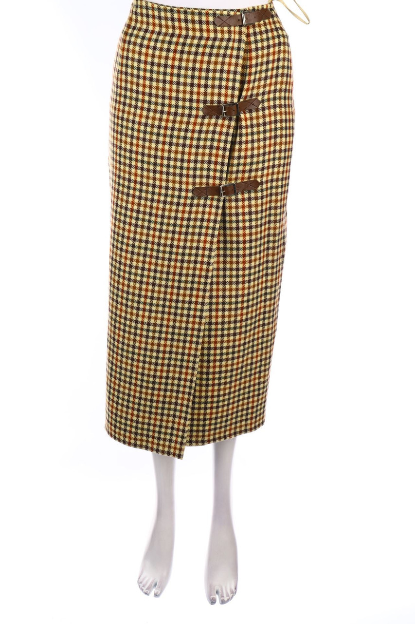 No Label - Wrap-Tartan-Midi Skirt with Applications - D 32