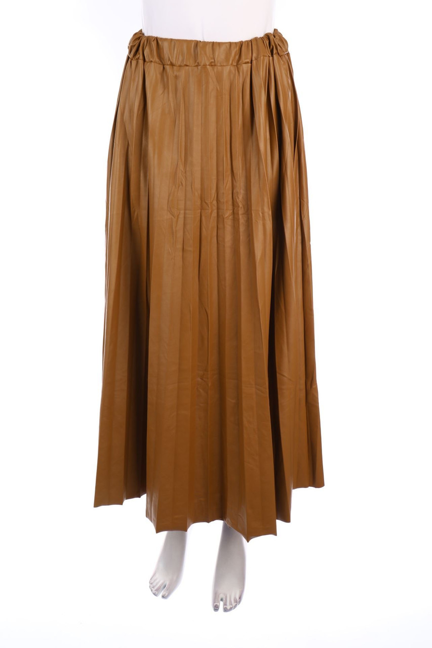 No Label - Plissé-Maxi-Faux Leather-Skirt - D 34