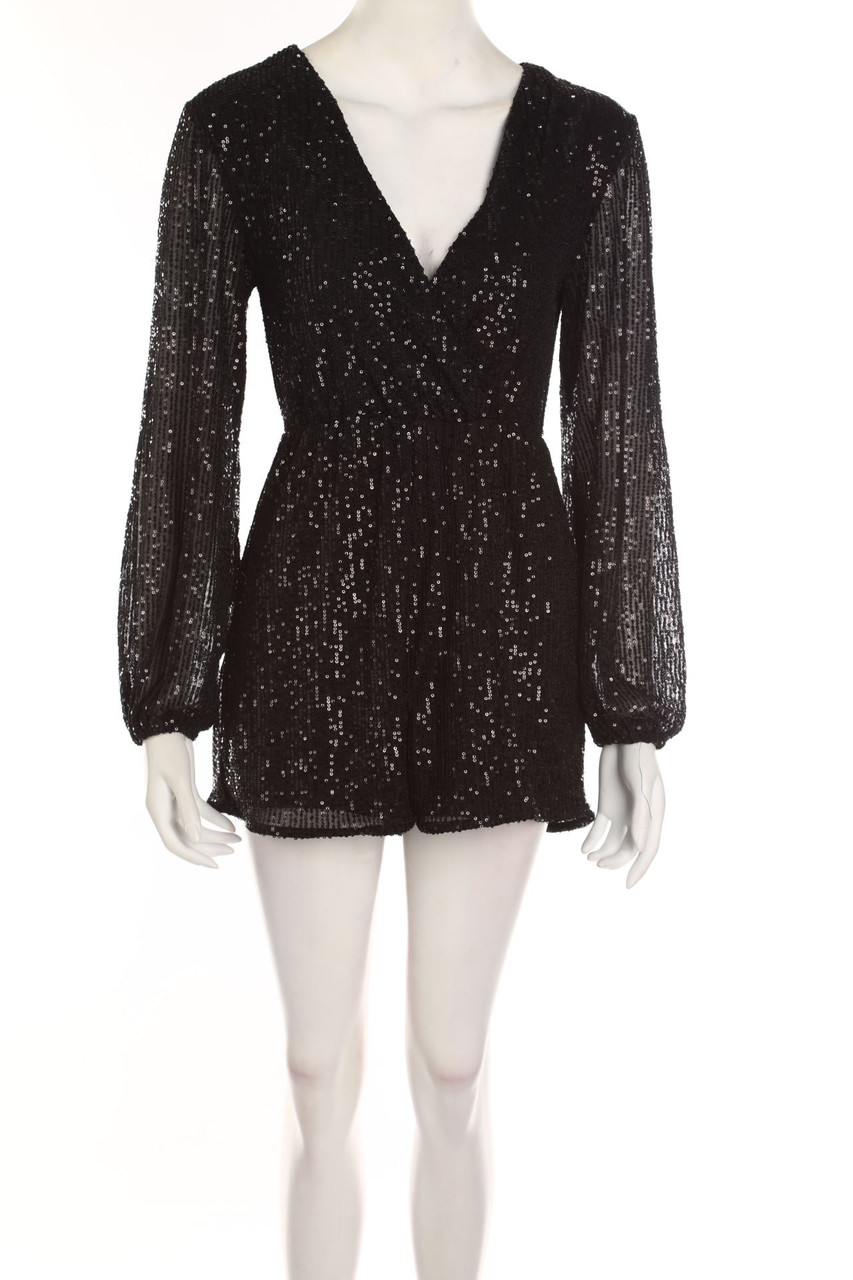 Ohne Label - Pailletten-Jumpsuit mit langem Ärmel - D 38
