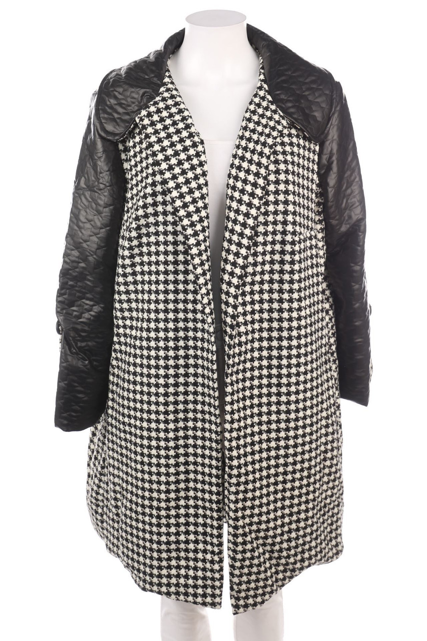 No Label - Checked Coat with Faux Leather Details - D 46