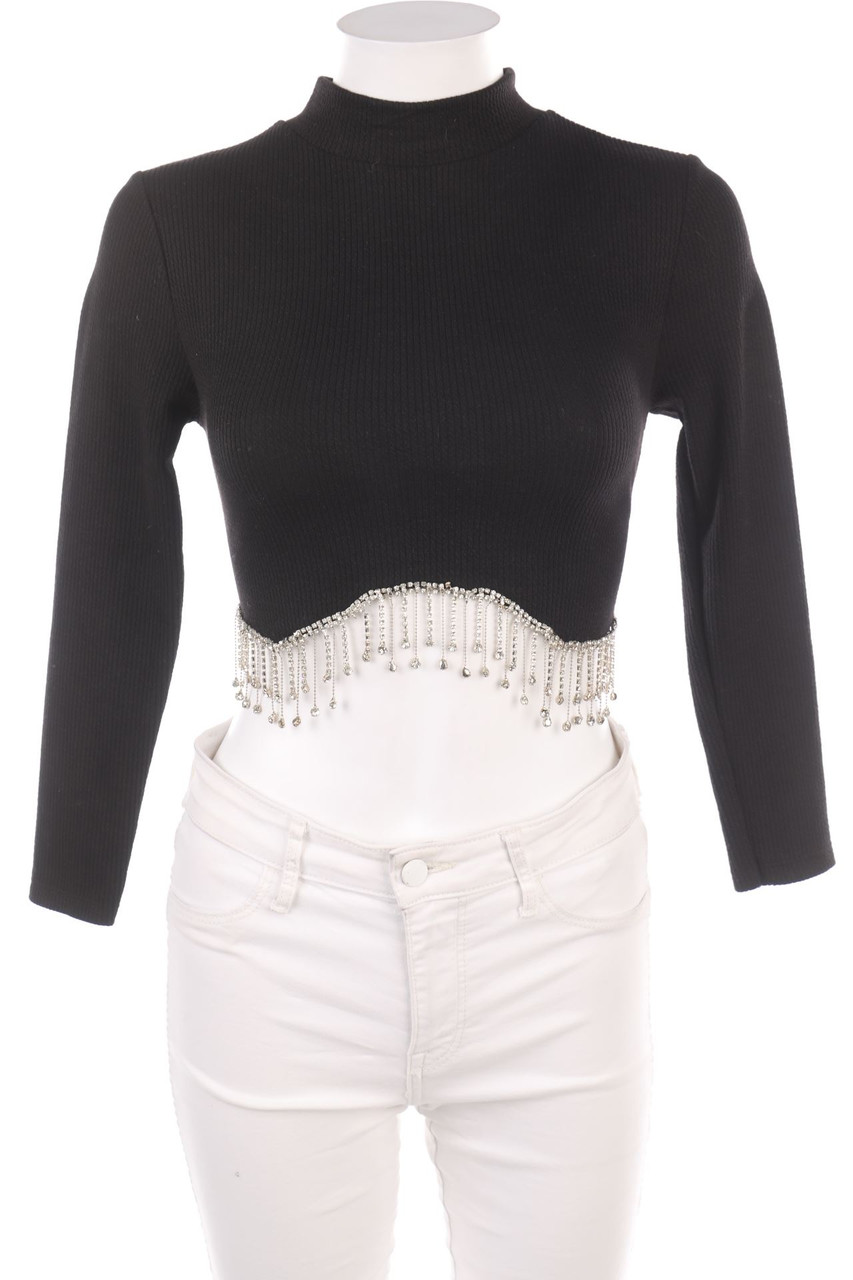 Ohne Label - Cropped-Shirt mit Strass-Steinen - XS
