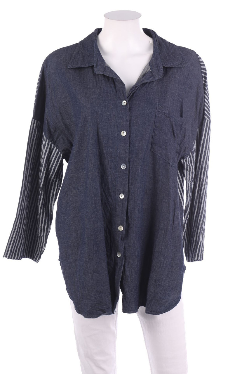 No Label - Stripe Shirt Blouse, Denim Look - D 50