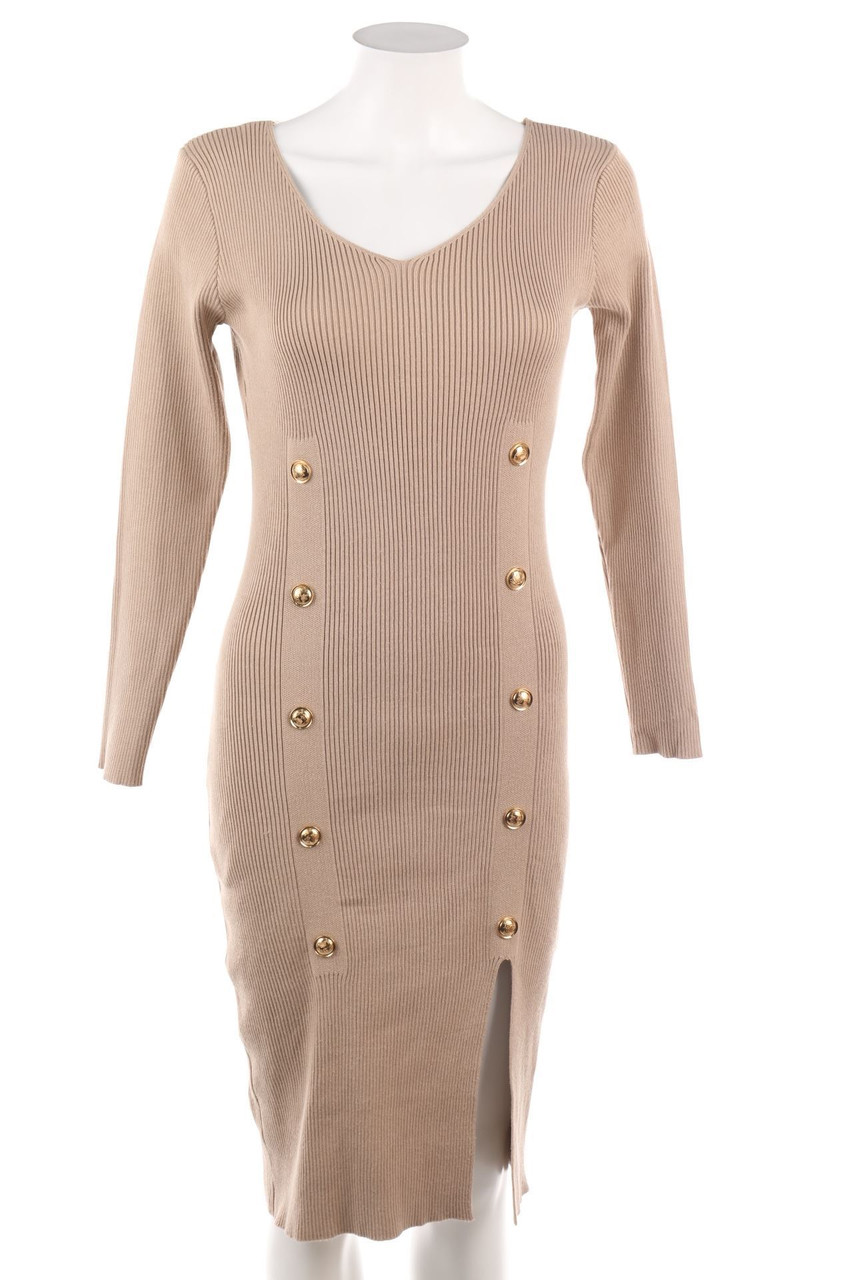 ENZORIA - Knit Dress with Decorative Buttons - ONE SIZE