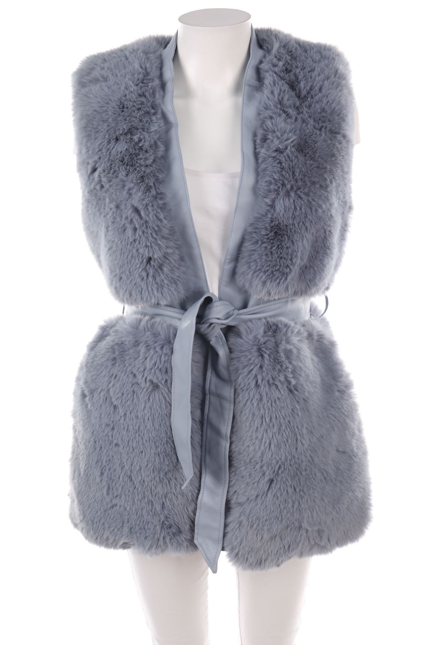 Ohne Label - Fake Fur-Weste mit Gürtel - S