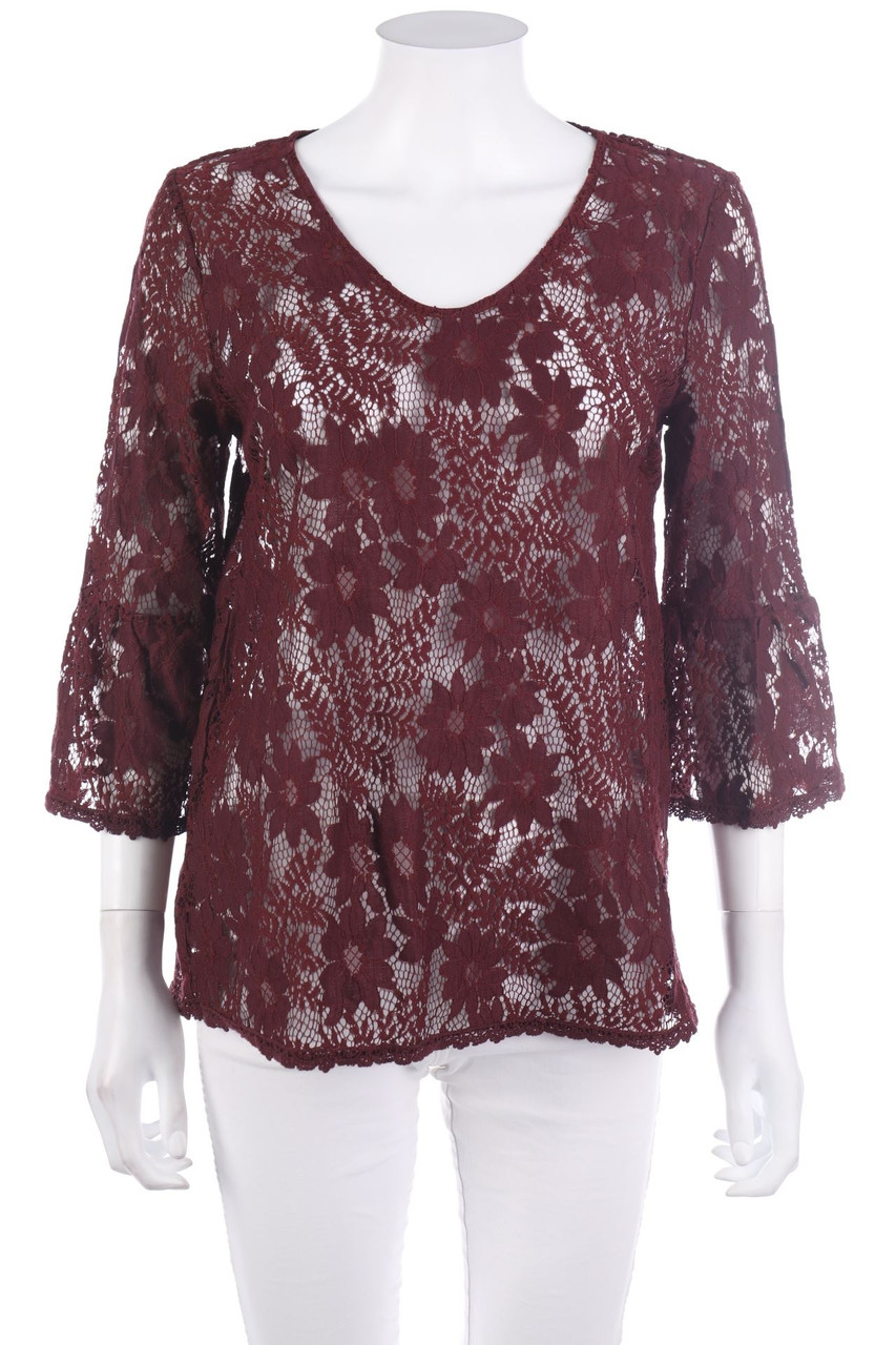 kaffe - Spitzen-Bluse mit 3/4-Ärmel - M