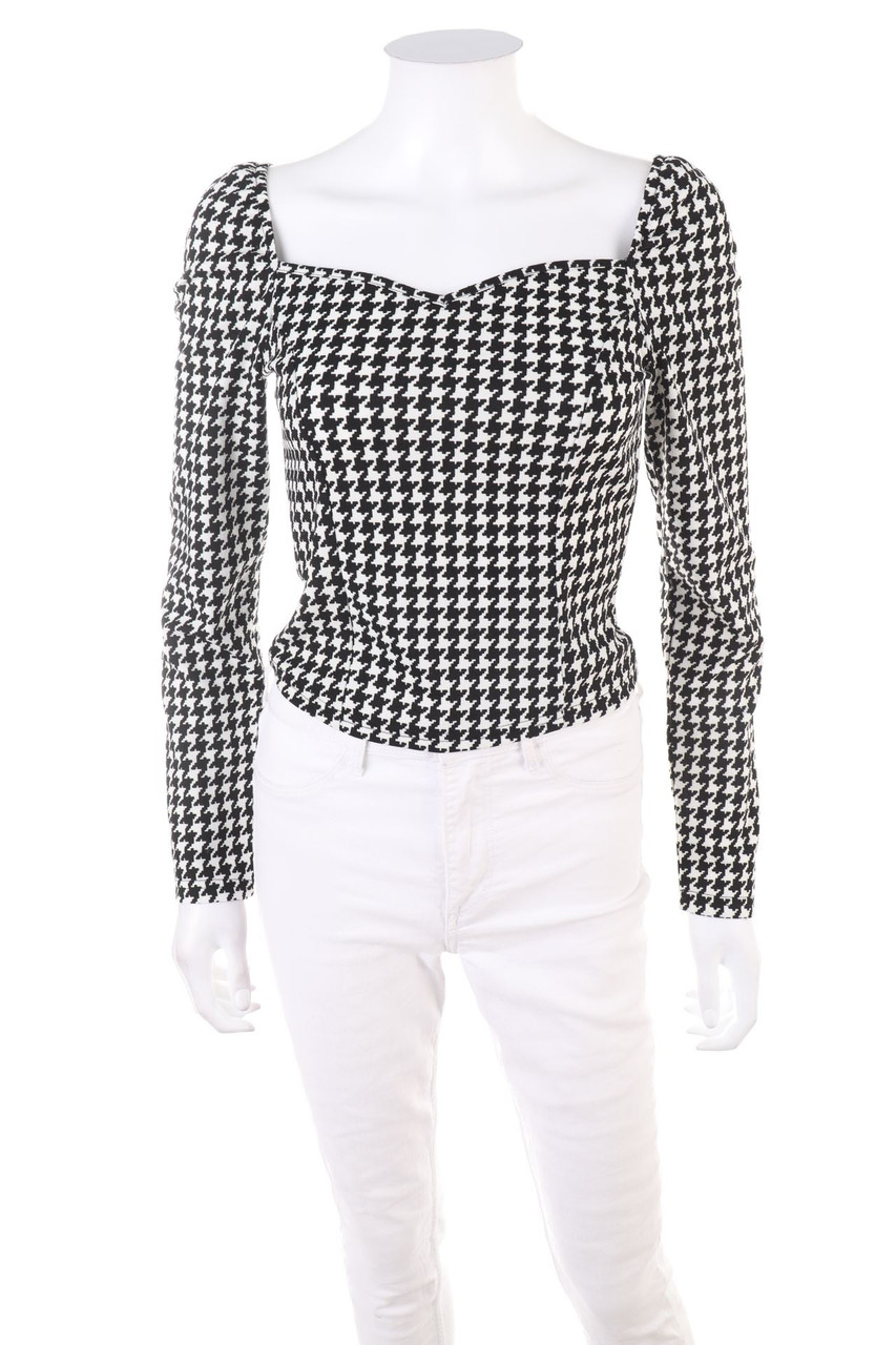 SHEIN - Longsleeve-Shirt mit Hahnentritt-Muster - S