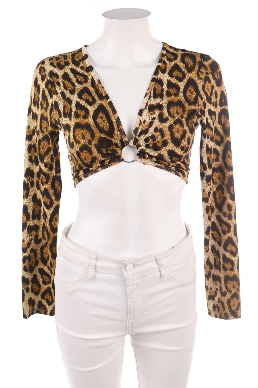SHEIN - Cropped-Longsleeve-Shirt mit Animal-Print - S