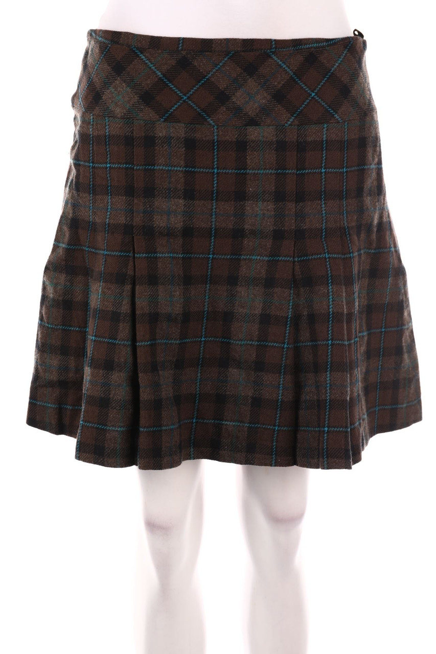 HALLHUBER - Checked Pleated-Skirt, Wool-Blend - L