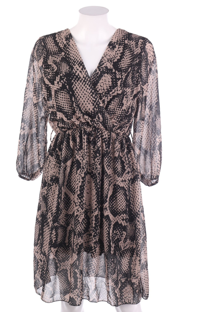 Ohne Label - Kleid in Wickel-Optik mit Animal-Print - S