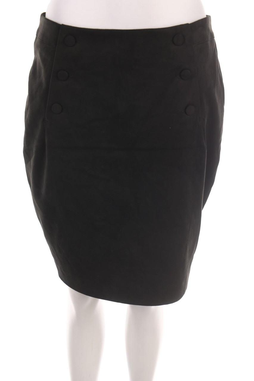 No Label - Faux Leather-Skirt with Buttons - D 44
