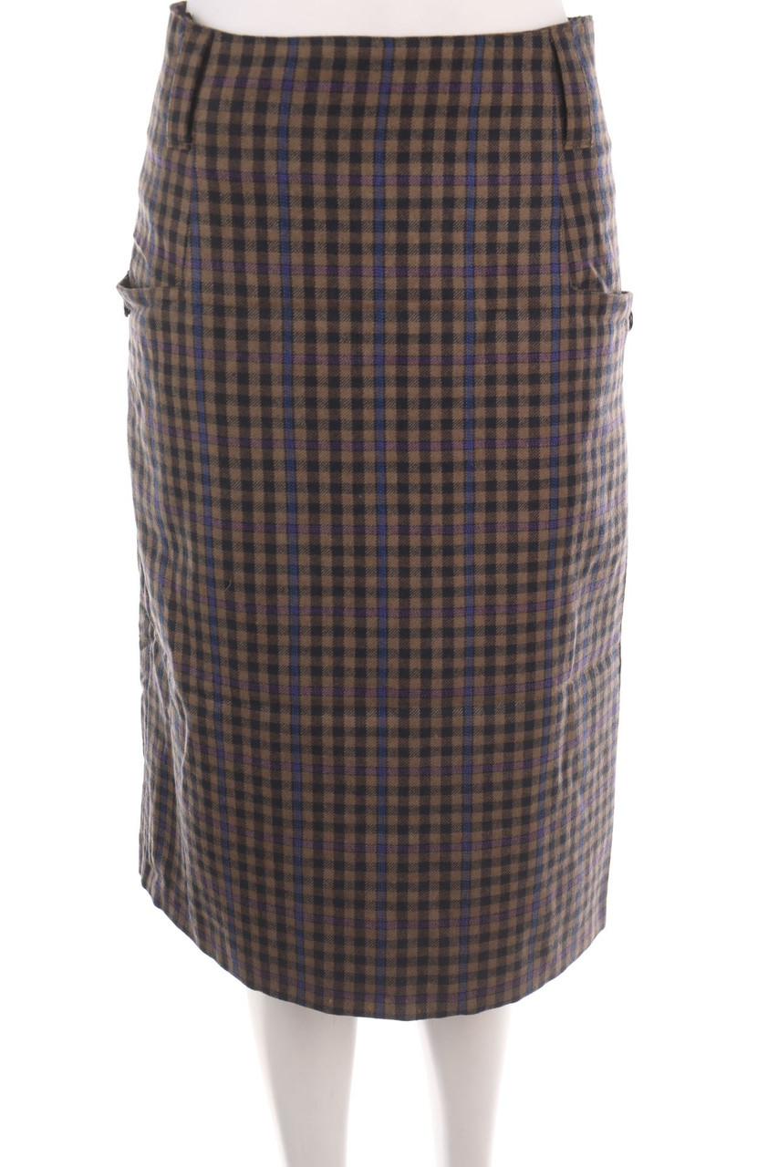 No Label - Virgin wool-Midi Skirt, Checked - XL