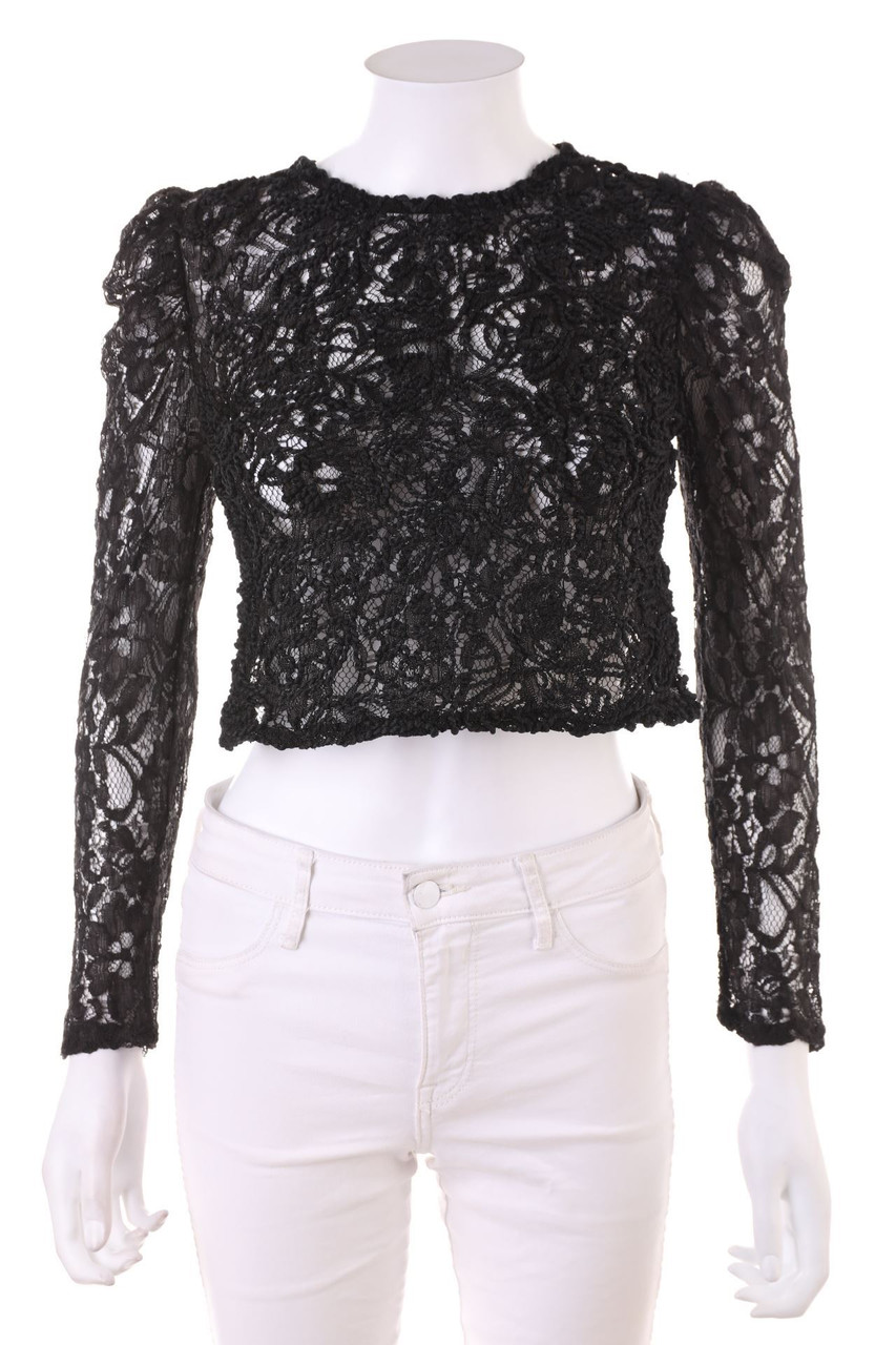 No Label - Cropped-Longsleeve-Shirt, Lace - S