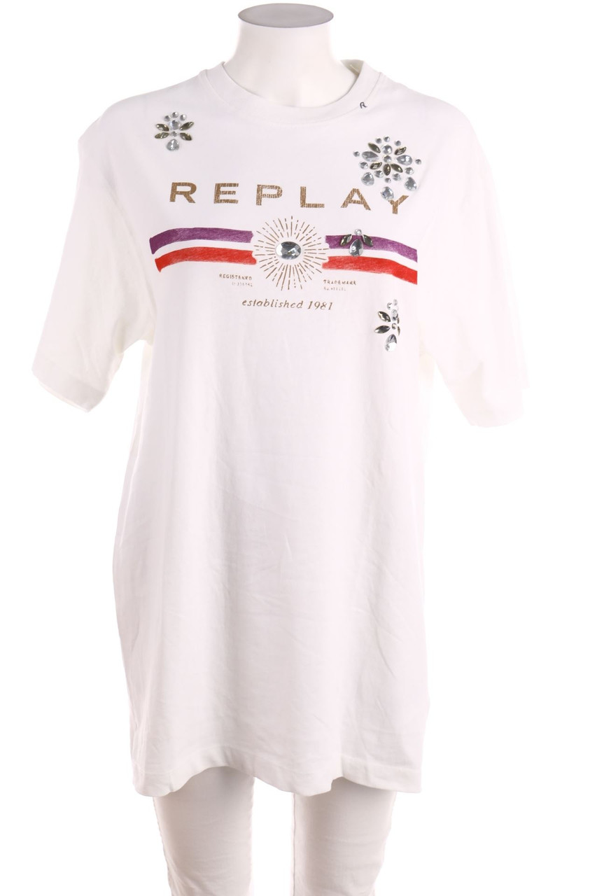 REPLAY - Cotton Shortsleeve-Shirt with Logo-Print - M