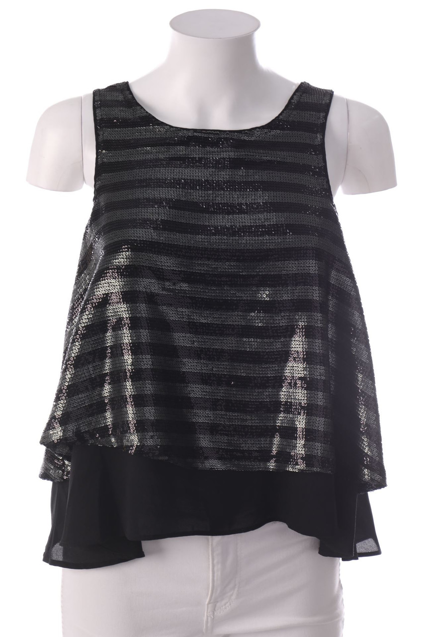 No Label - Sequined Blouse Top, Layer Look - M