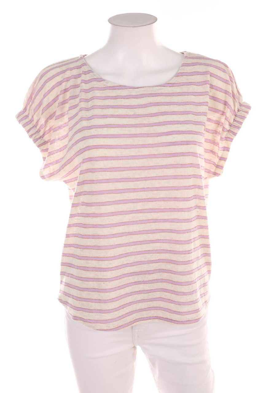 promod - Streifen-Kurzarm-Shirt mit Stickereien - D 40