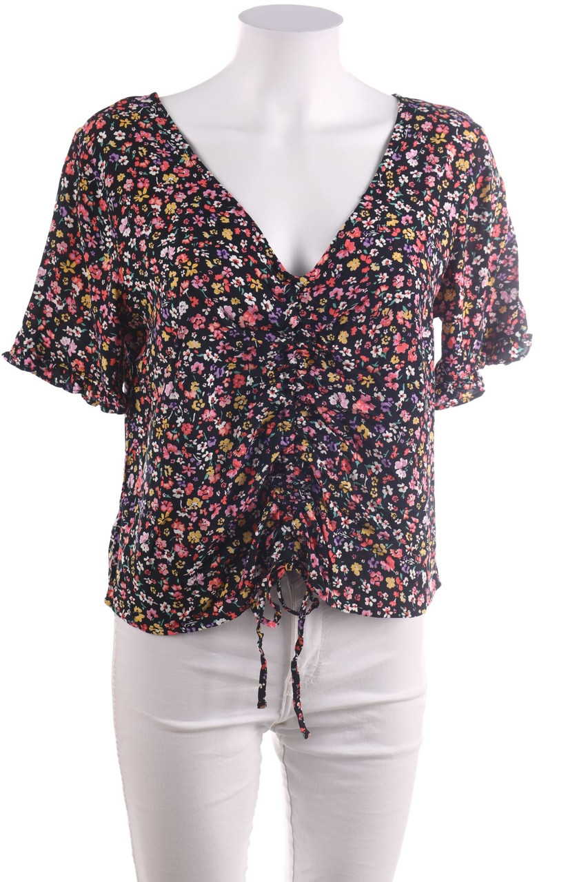 No Label - Cropped-Shortsleeve Blouse with Flower Print - D 42