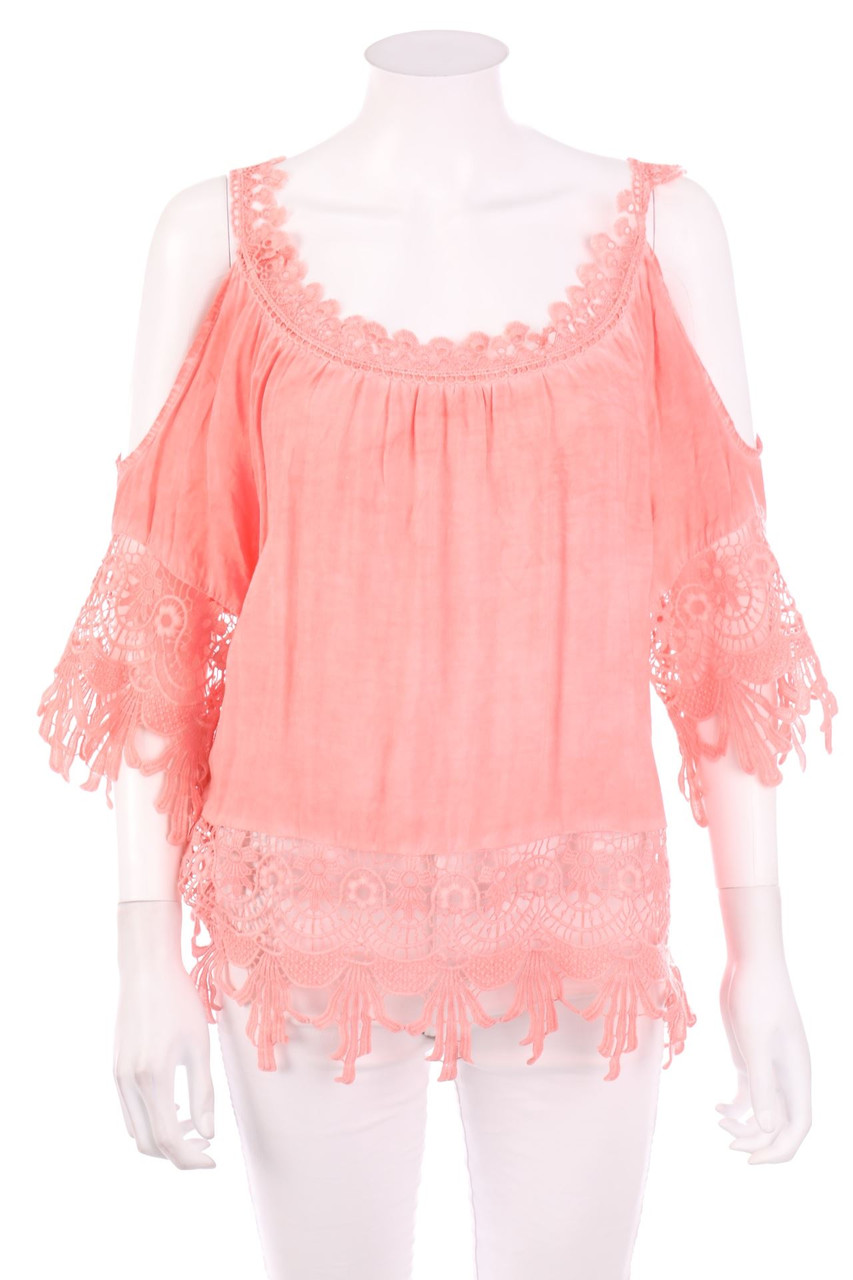 No Label - Cold-Shoulder-Shortsleeve Blouse with Lace - D 42