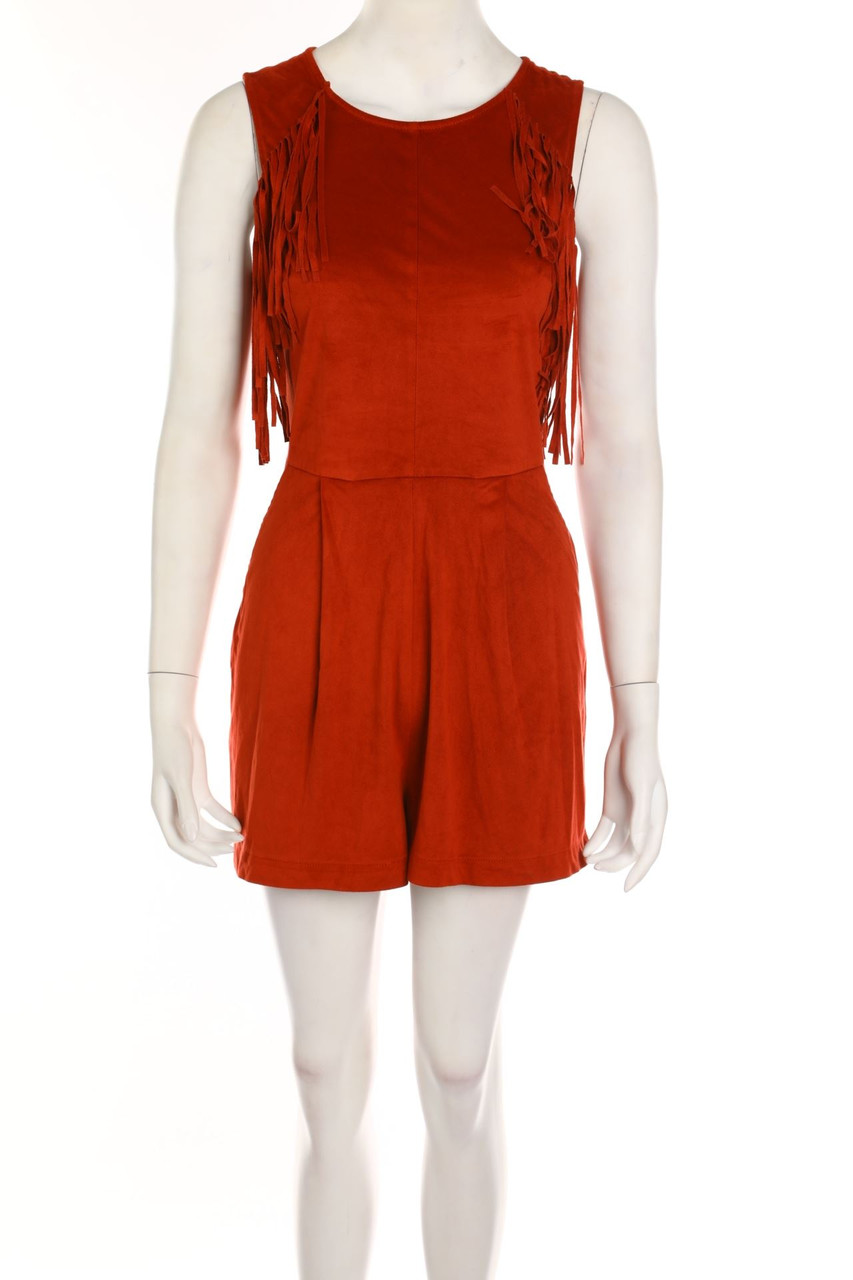 Ohne Label - Playsuit aus Kunstleder mit Fransen - D 34