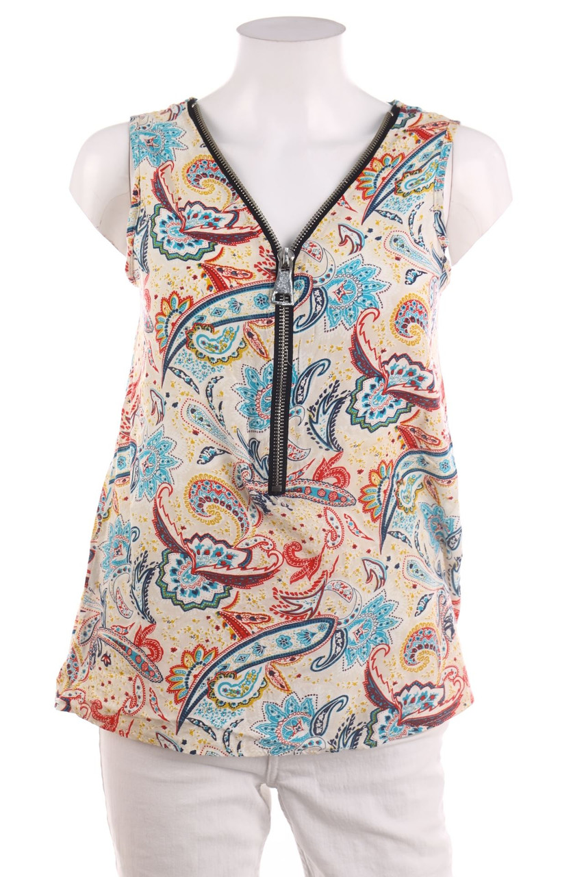 zebra - Blouse Top with Zipper Closure - M