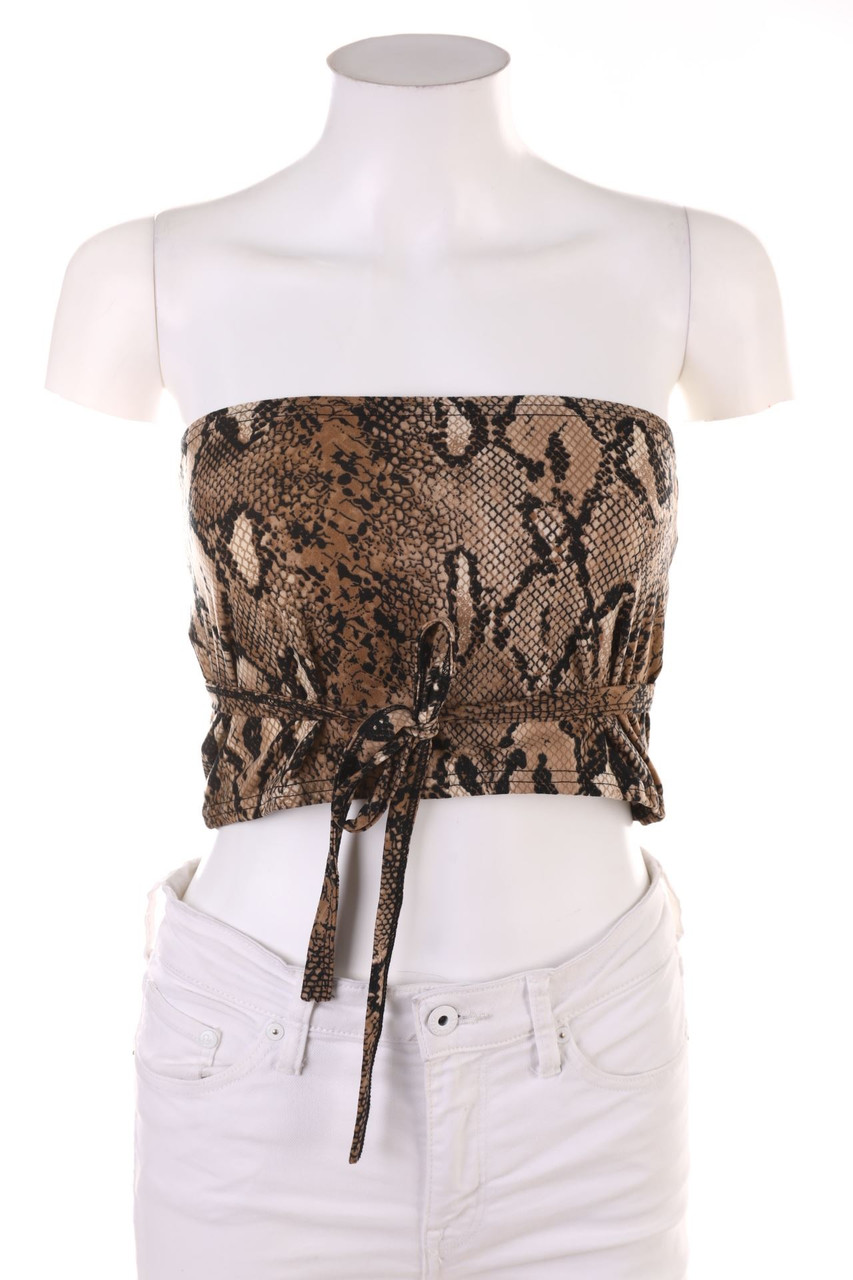 Ohne Label - Bustier-Top zum Knoten mit Animal-Print - M