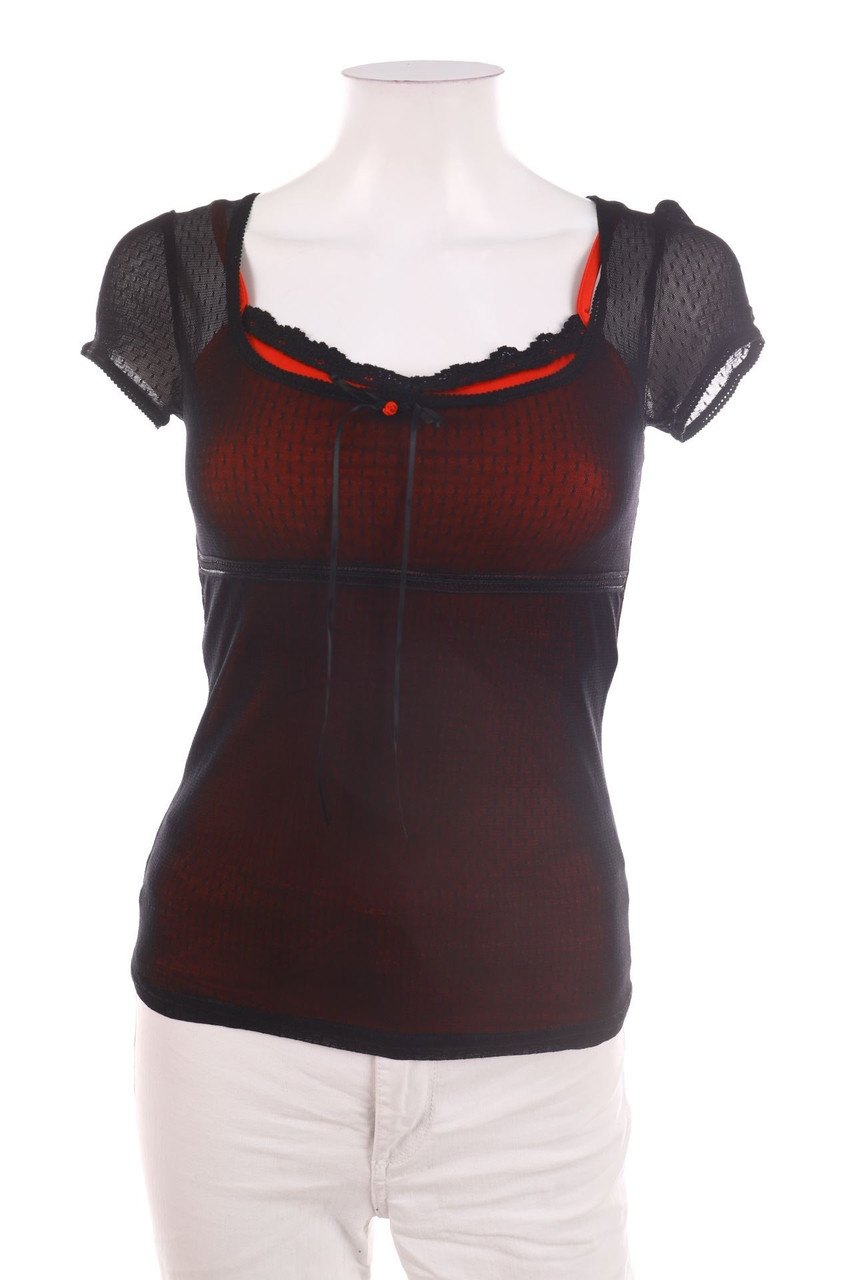 Queen of Darkness - Gothik-Kurzarm-Shirt im Layer Look - D 32