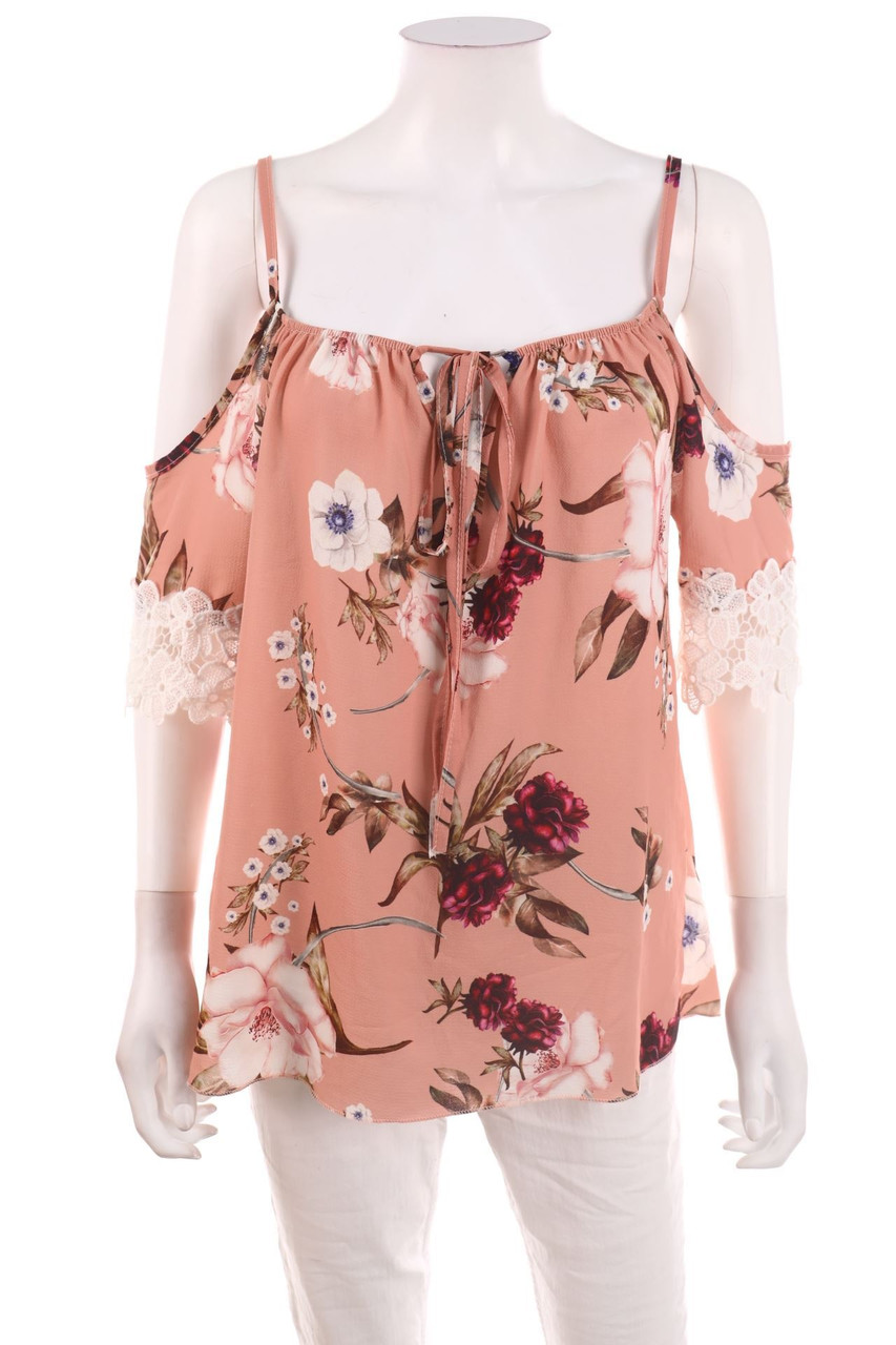 No Label - Cold-Shoulder-Blouse with Flower Print - D 38