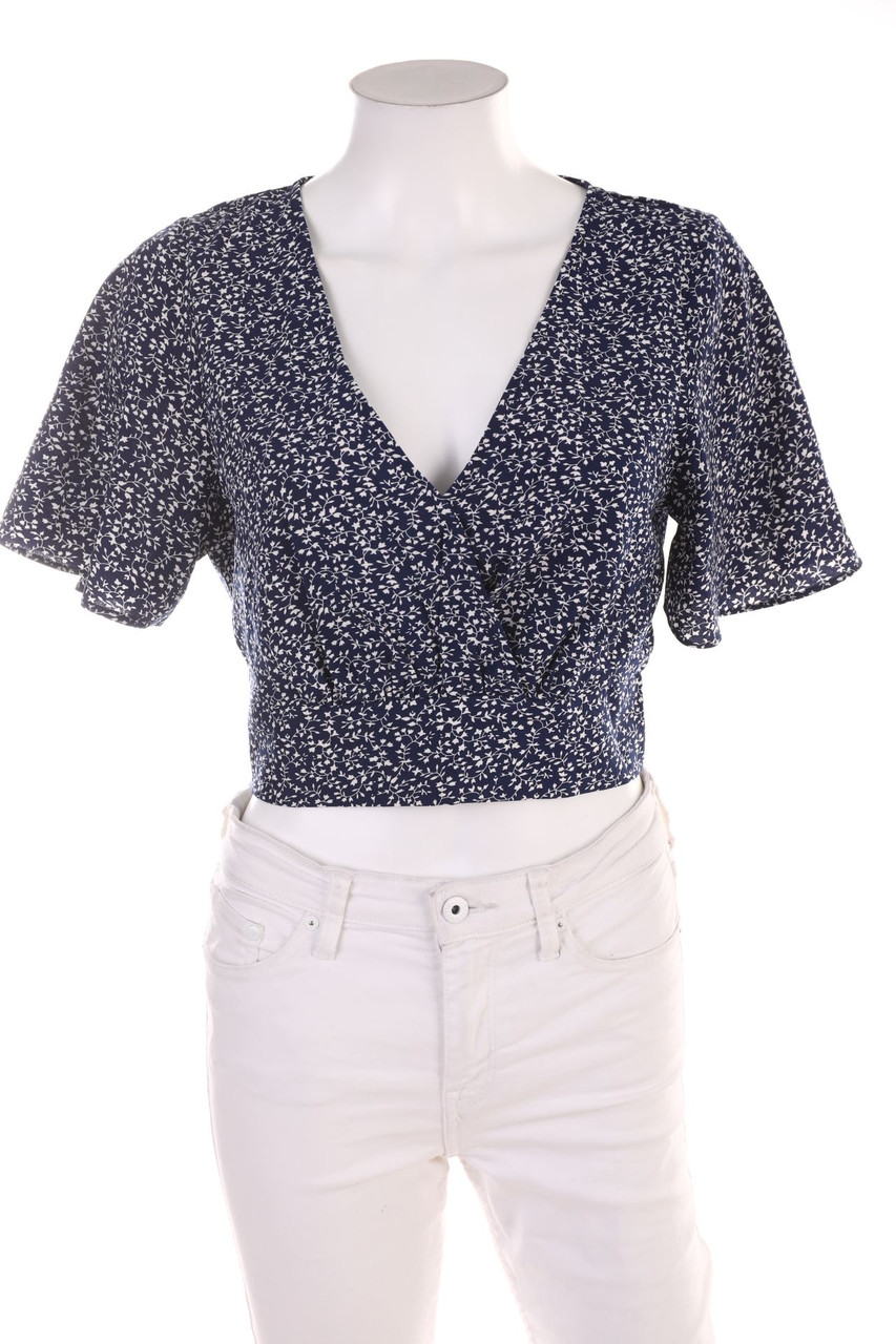 SHEIN - Patterned Shortsleeve Blouse with Wrap-Effect - M
