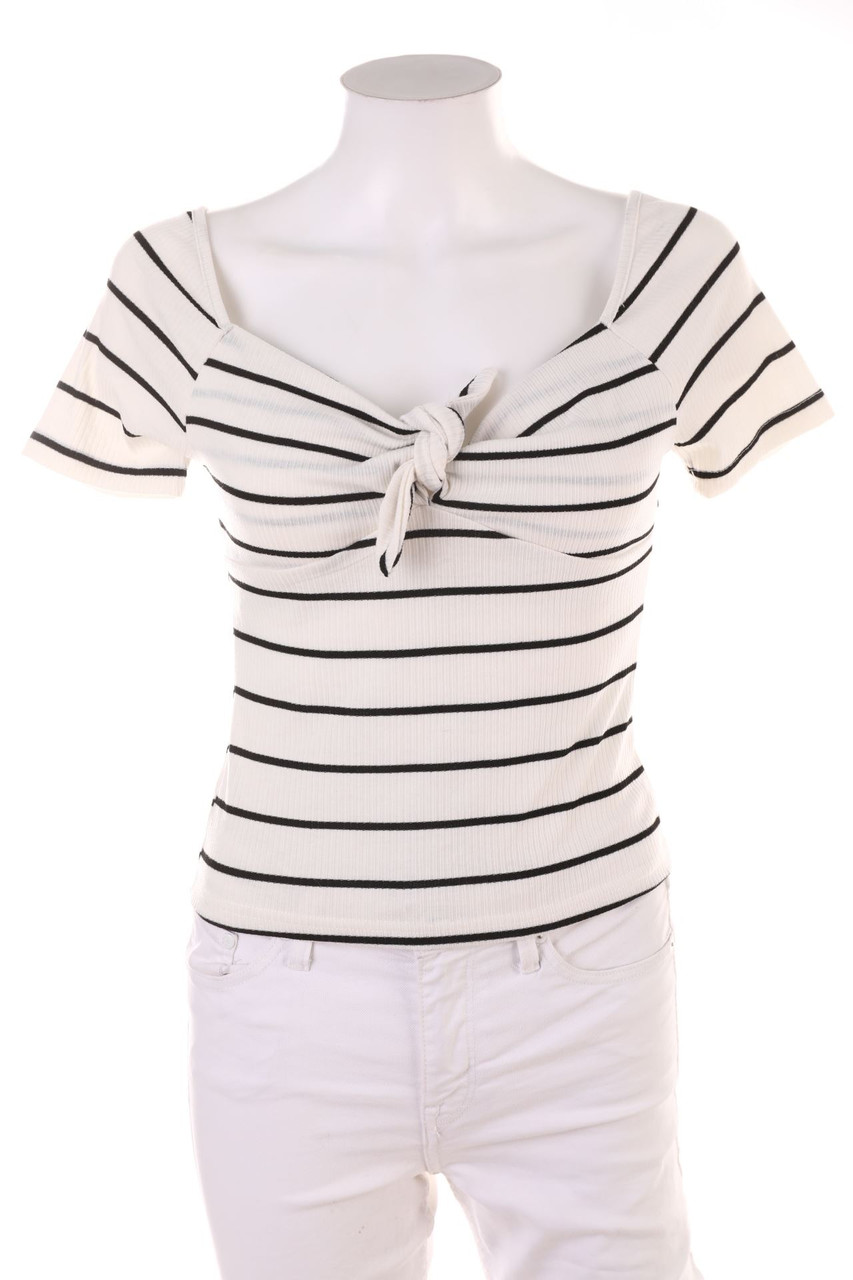 SHEIN - Kurzarm-Shirt zum Knoten mit Streifen - S